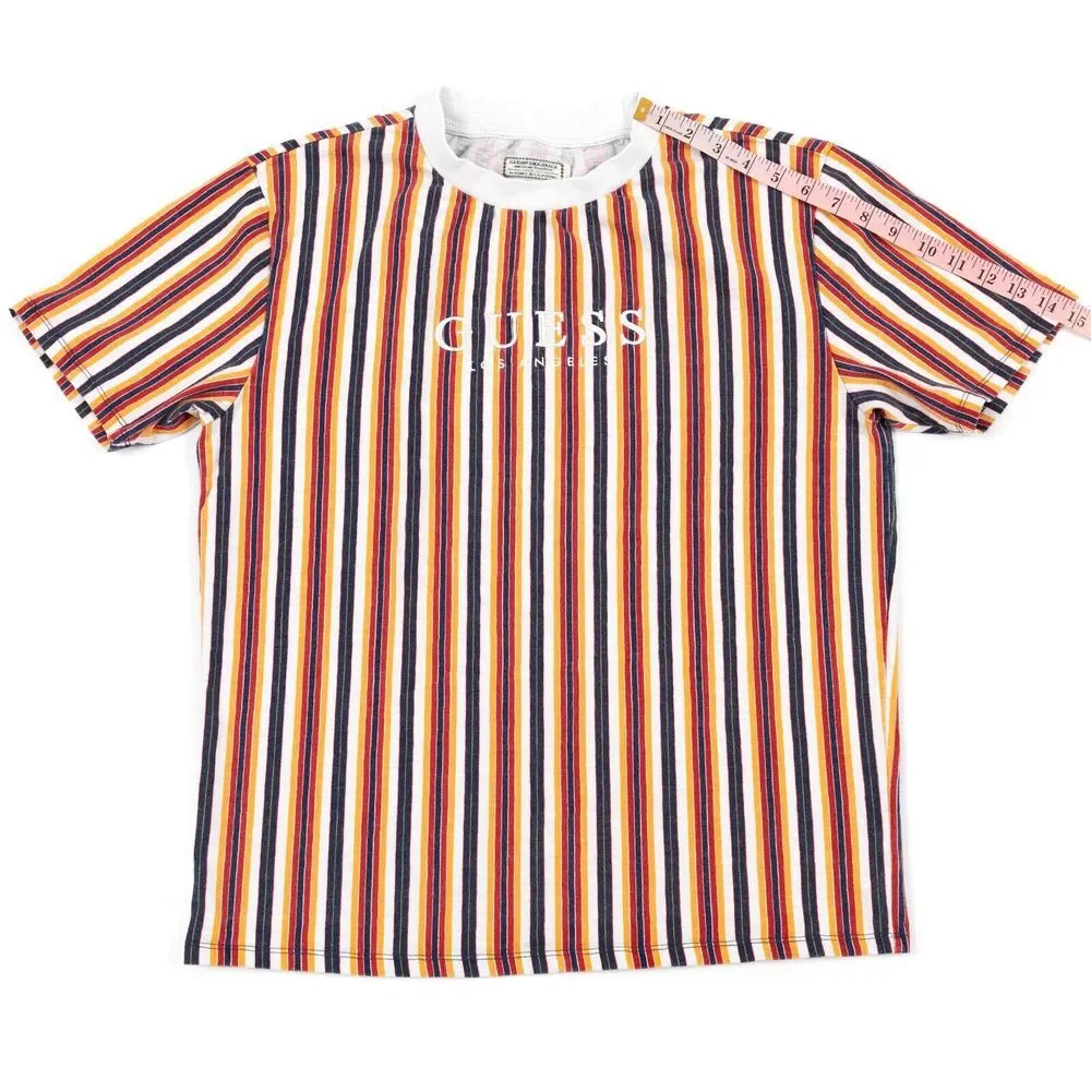 Guess Jeans Los Angeles Striped Shirt‎ Small Blue Yellow Red Embroidered Logo